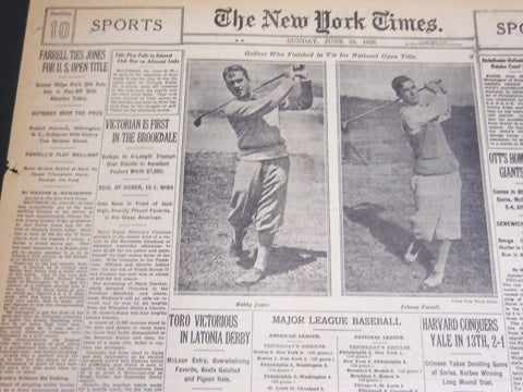 1928 JUNE 24 NY TIMES SPORTS - JONES IN TIE FOR NATIONAL OPEN TITLE - NT 7072