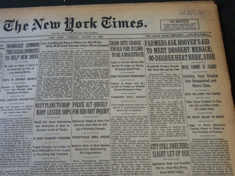 1930 AUGUST 5 NEW YORK TIMES - FARMERS ASK HOOVERS AID IN DROUGHT - NT 5696