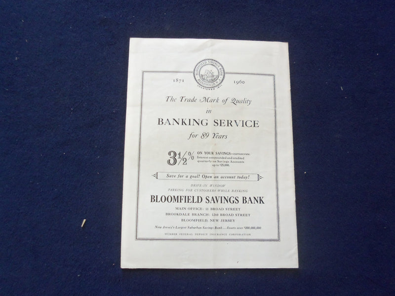 1960 OCT 1 HIGH SCHOOL FOOTBALL PROGRAM - BLOOMFIELD HS VS. BELLEVILLE - J 8448