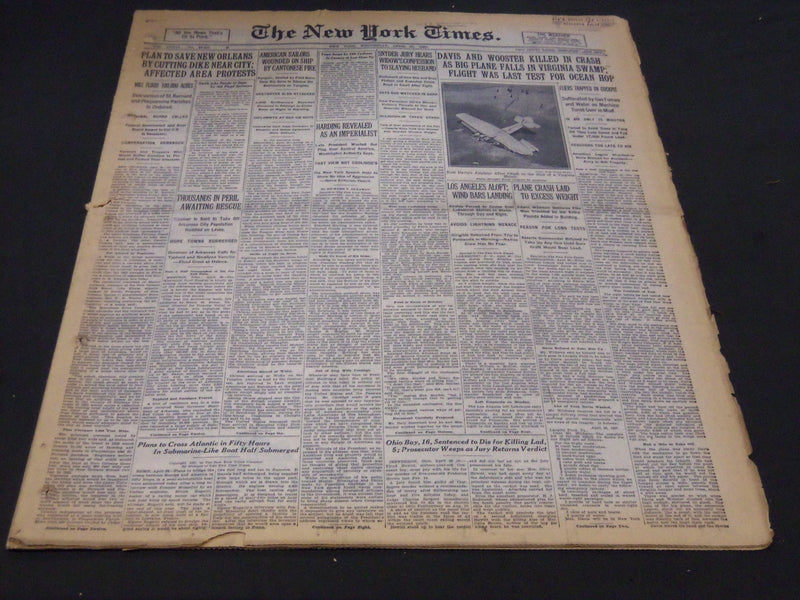 1927 APRIL 27 NEW YORK TIMES - DAVIS AND WOOSTER KILLED IN CRASH - NT 5052