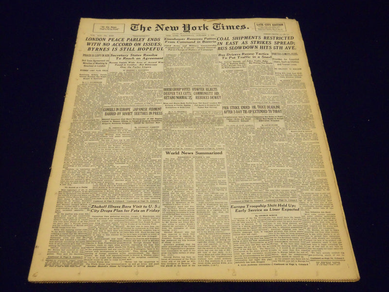 1945 OCT 3 NEW YORK TIMES - EISENHOWER REMOVES PATTON FROM COMMAND - NT 279