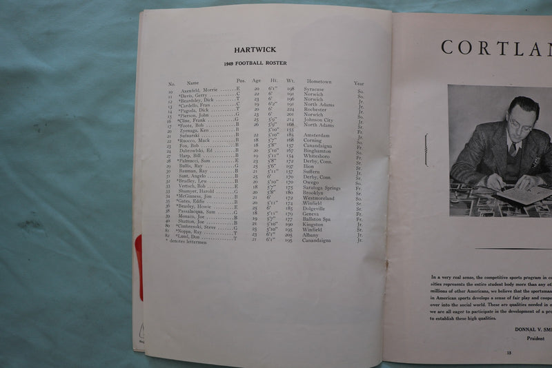 1949 OCTOBER 29 HARTWICK VS. CORTLAND STATE FOOTBALL PROGRAM - K 3390