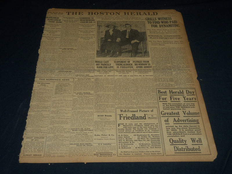 1911 DECEMBER 15 THE BOSTON HERALD - GRILLS WITNESS FOR DYNAMITING - BH 181