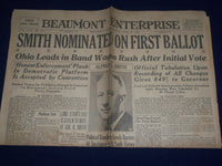 1928 JUNE 29 BEAUMONT ENTERPRISE NEWSPAPER - ALFRED E. SMITH 1ST BALLOT- NP 972F