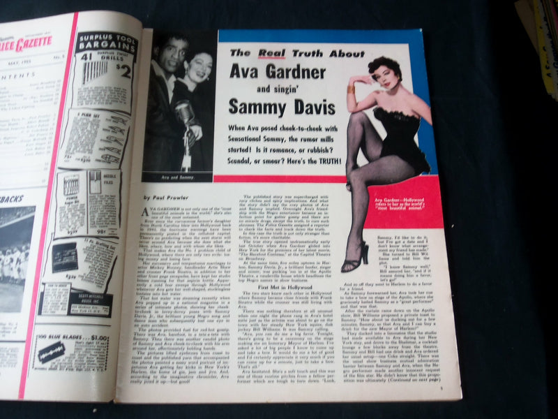 1955 MAY THE NATIONAL POLICE GAZETTE MAGAZINE-AVA GARDNER-SAMMY DAVIS JR.-B 5664
