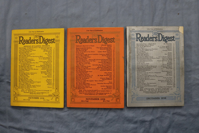 1938 READER'S DIGEST MAGAZINE - COMPLETE YEAR - LOT OF 12 - O 3873