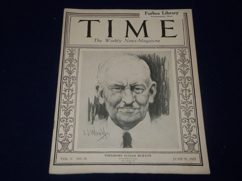 1925 JUNE 29 TIME MAGAZINE - THEODORE ELIJAH BURTON COVER - T 44