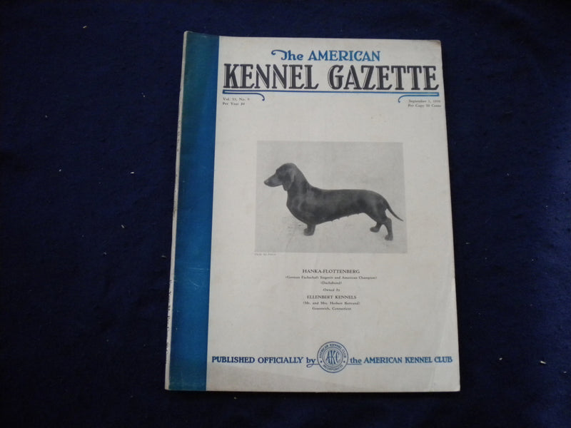 1936 SEP 1 THE AMERICAN KENNEL GAZETTE MAGAZINE - HANKA-FLOTTENBERG - SP 3625N