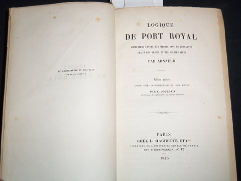 1846 LOGIQUE DE PORT ROYAL VOLUME BY ARNAULD - FRENCH - KD 4815I