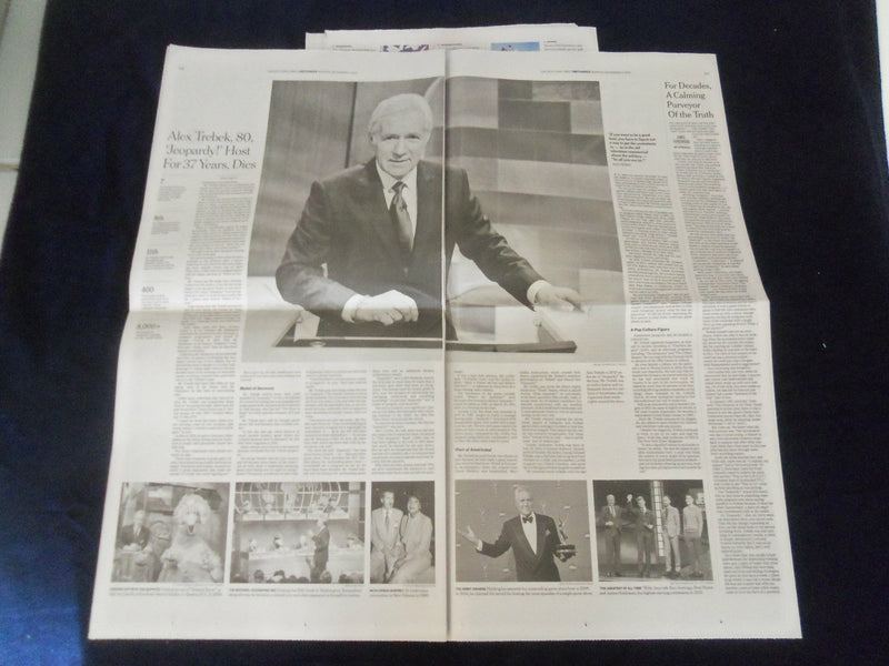 2020 NOV 9 N.Y. TIMES - BIDEN TURNS ATTENTION TO TRANSITION - ALEX TREBEK DIED