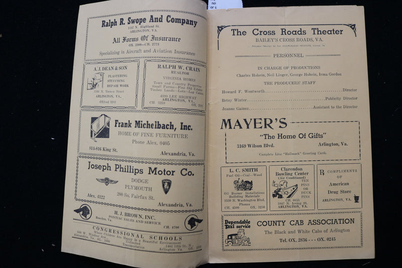 1946 CROSS ROADS THEATRE PROGRAM - TENTH ANNIVERSARY SEASON - LOT OF 2 - K 2458