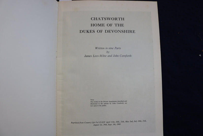 1968 CHATSWORTH HOME OF HE DUKES OF DEVONSHIRE SOFTCOVER BOOK - K 812