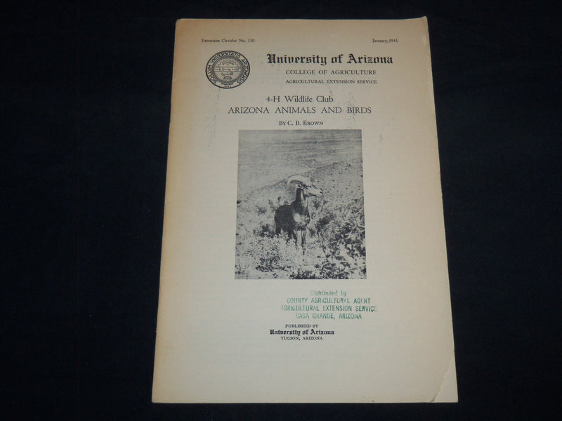 1941 JANUARY ARIZONA ANIMALS AND BIRDS BY C. B. BROWN - WILDLIFE CLUB - J 8591