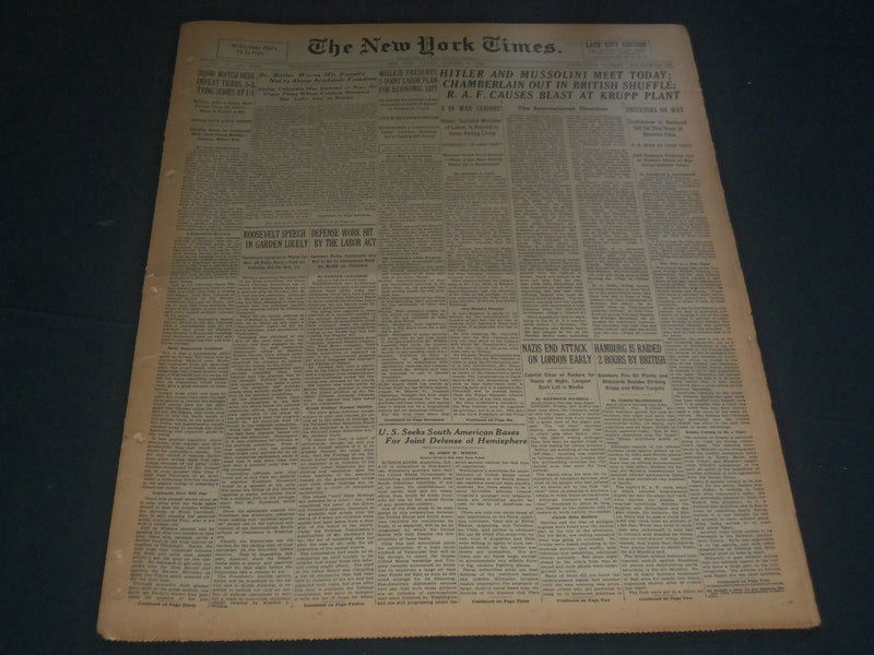 1940 OCTOBER 4 NEW YORK TIMES - HITLER AND MUSSOLINI MEET TODAY - NT 7339