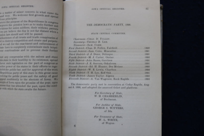 1891 IOWA OFFICIAL REGISTER - HARDCOVER BOOK - K 1765