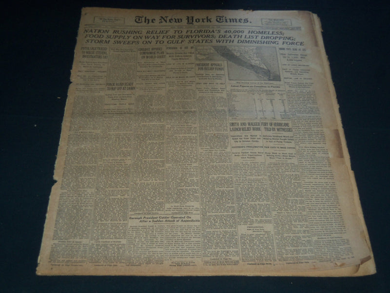 1926 SEPT 21 NEW YORK TIMES - NATION RUSHING RELIEF TO FLORIDA'S 40,000- NT 7578
