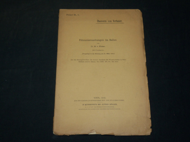 1912 FOHNUNTER SUCHUNGEN IM BALLON GERMAN BOOK BY DR. H. V. FICKER - J 5903