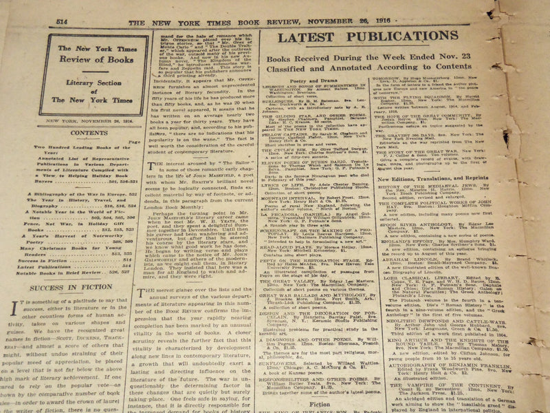 1916 NEW YORK TIMES NEWSPAPER BOOK REVIEW SECTIONS LOT OF 30 ISSUES - O 3221D