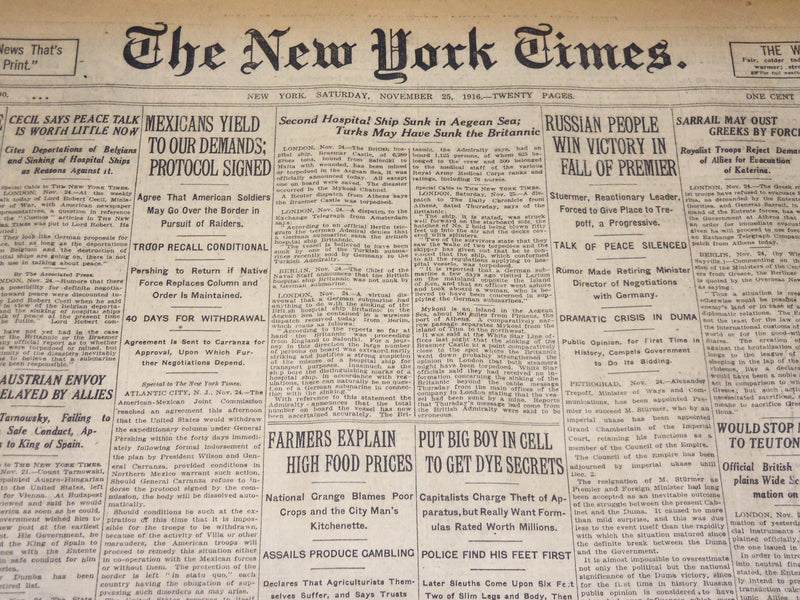 1916 NOVEMBER 25 NEW YORK TIMES - MEXICANS YIELD TO OUR DREAMS - NT 7720