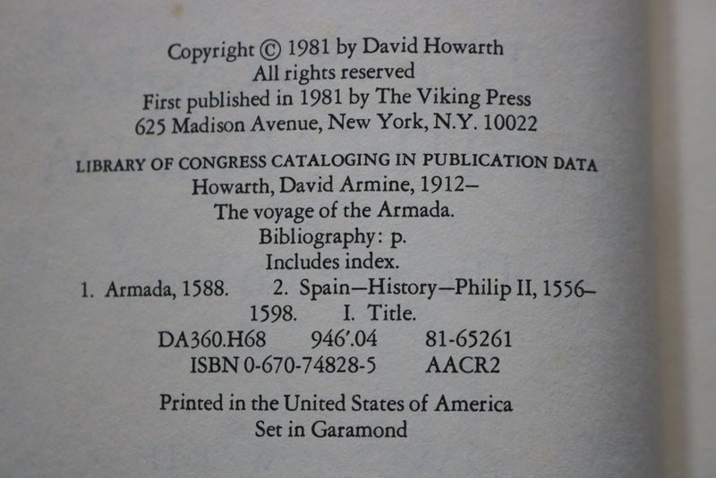 1981 THE VOYAGE OF THE ARMADA HARDCOVER BOOK BY DAVID HOWARTH - KD 9666