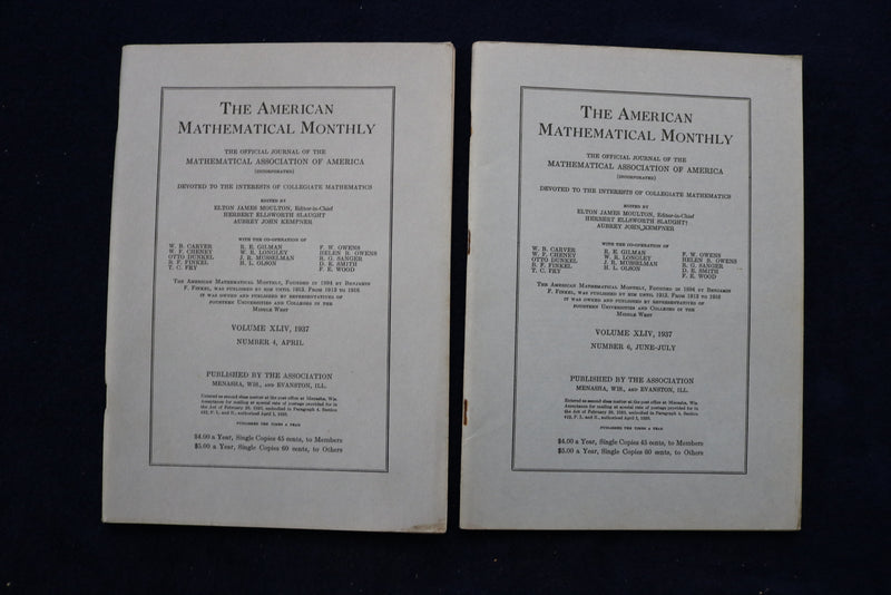 1937 THE AMERICAN MATHEMATICAL MONTHLY MAGAZINE - LOT OF 5 - O 3480