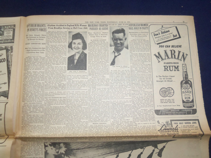 1944 JUNE 21 NEW YORK TIMES - AMERICANS PRESS TO OUTSKIRTS OF CHERBOURG- NP 6573