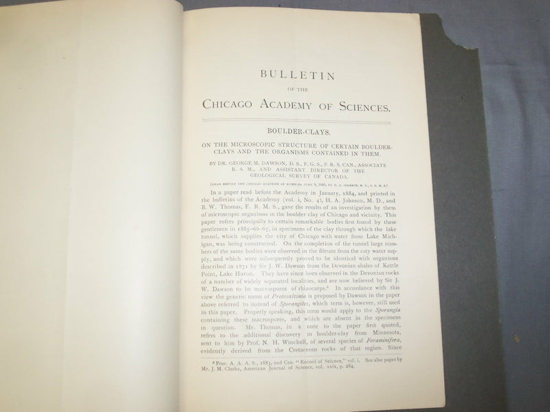1885 BULLETIN OF THE CHICAGO ACADEMY OF SCIENCES - BOULDER CLAYS - J 4887