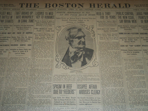 1905 APRIL 14 THE BOSTON HERALD - JOSEPH JEFFERSON IS ILL AT PALM BEACH - BH 164
