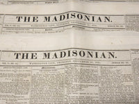 1841 THE MADISONIAN NEWSPAPERS LOT OF 5 - WASHINGTON CITY - NP 3877L