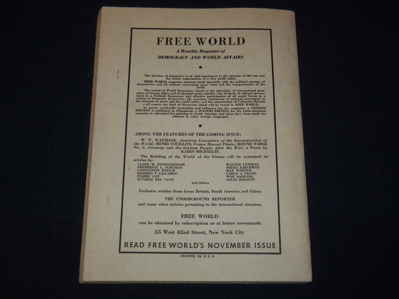 1941 OCTOBER FREE WORLD MAGAZINE - VOLUME 1 NO. 1 - HULL - MACLEISH - K 2052