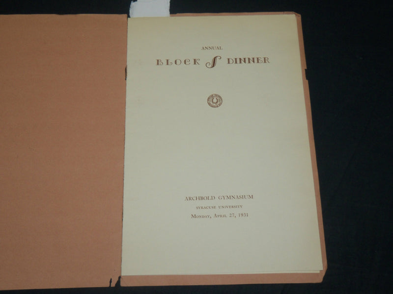1931 APRIL 27 SYRACUSE UNIVERSITY ATHLETES BLOCK S DINNER PROGRAM - J 5782