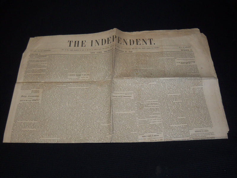 1849 DECEMBER 20 THE INDEPENDENT NEWSPAPER - ZULUS - VOLUME 1 NO. 55 - NP 3879L