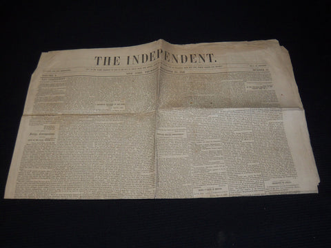 1849 DECEMBER 20 THE INDEPENDENT NEWSPAPER - ZULUS - VOLUME 1 NO. 55 - NP 3879L