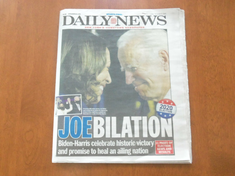 2020 NOVEMBER 8 NEW YORK DAILY NEWS NEWSPAPER- JOE BIDEN & KAMALA HARRIS ELECTED
