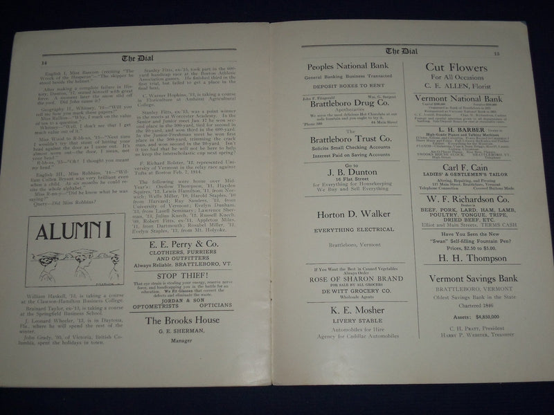1913-1914 THE DIAL BRATTLEBORO HIGH SCHOOL MAGAZINE LOT OF 9 - INFO. - O 2339