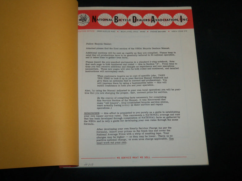 1974 NATIONAL BICYCLE DEALERS ASSN. STORE MANUAL - J 6787