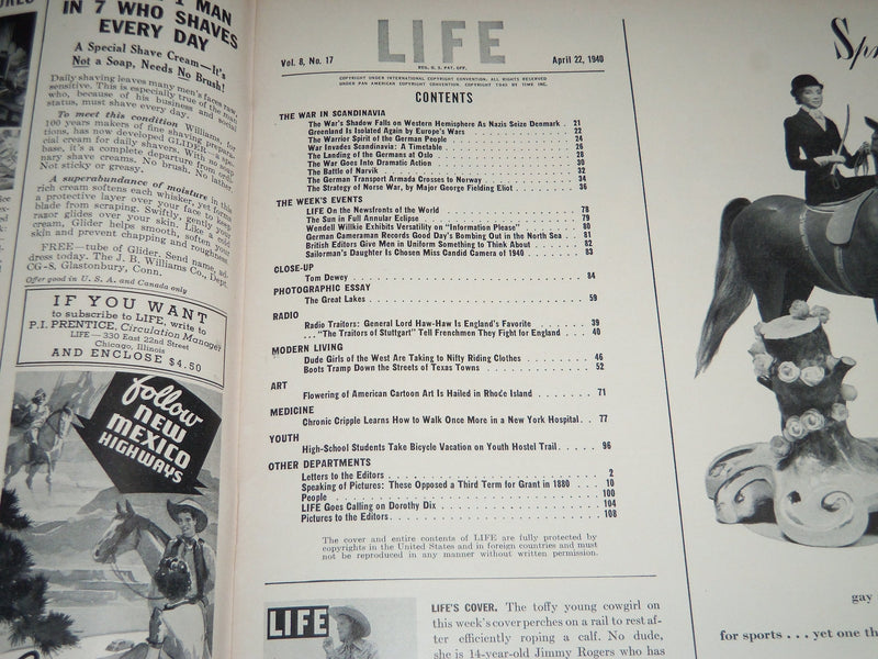1940 APRIL 22 LIFE MAGAZINE - DUDE OUTFIT COVER - L 179