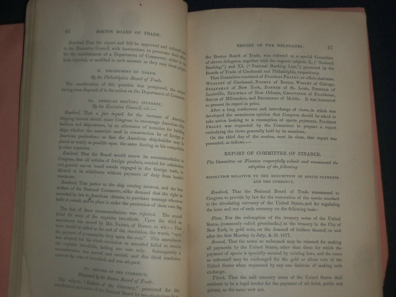 1874 BOSTON BOARD OF TRADE 20TH ANNUAL REPORT BY CORNELIUS G. ATTWOOD - J 4524