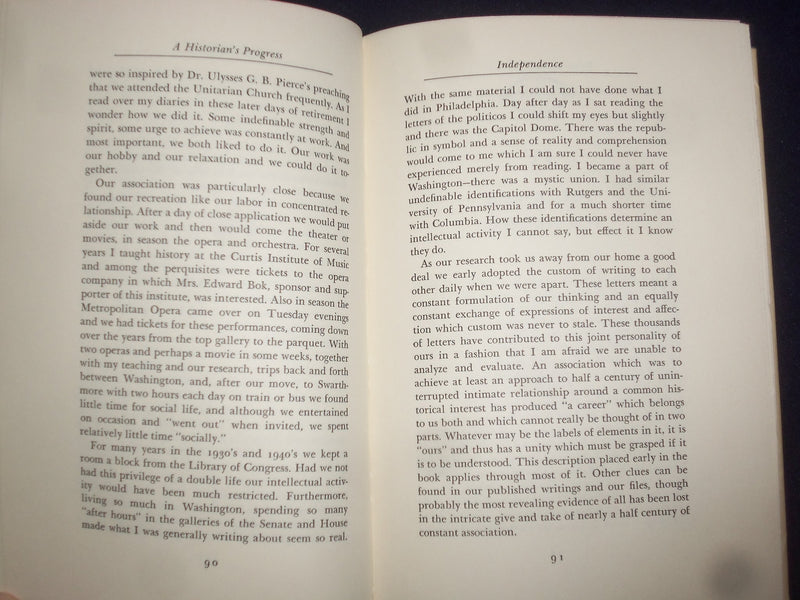1968 A HISTORIAN'S PROGRESS HARDCOVER BOOK BY ROY F. NICHOLS - 1ST ED. - KD 9186