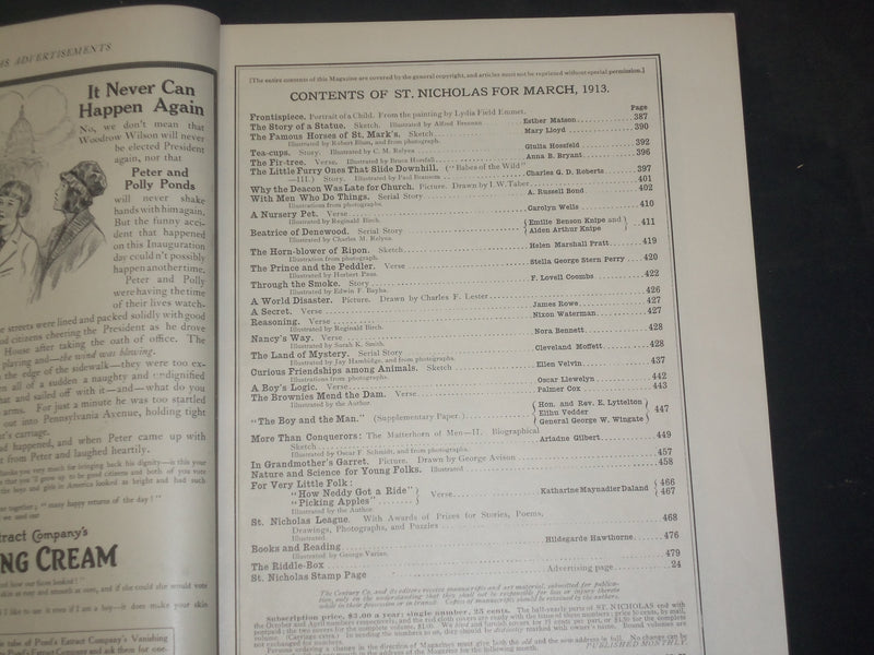 1913 MARCH ST. NICHOLAS MAGAZINE - ILLUSTRATIONS, STORIES & ADS - B 4607