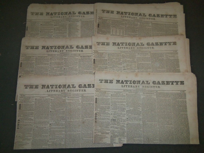 1828 THE NATIONAL GAZETTE NEWSPAPER LOT OF 14 - NICE ADVERTISEMENTS - NP 1444