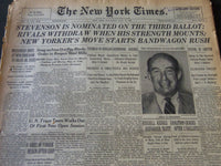 1952 JUL 26 NEW YORK TIMES - STEVENSON IS NOMINATED ON THE THIRD BALLOT- NT 5987