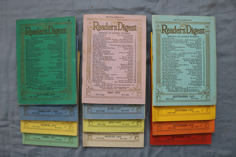 1937 READER'S DIGEST MAGAZINE - COMPLETE YEAR - LOT OF 12 - O 3872