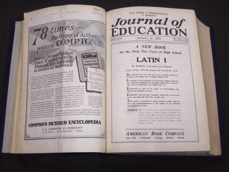 1929 JANUARY-DECEMBER JOURNAL OF EDUCATION BOUND VOLUME - COMPLETE YEAR - R 892