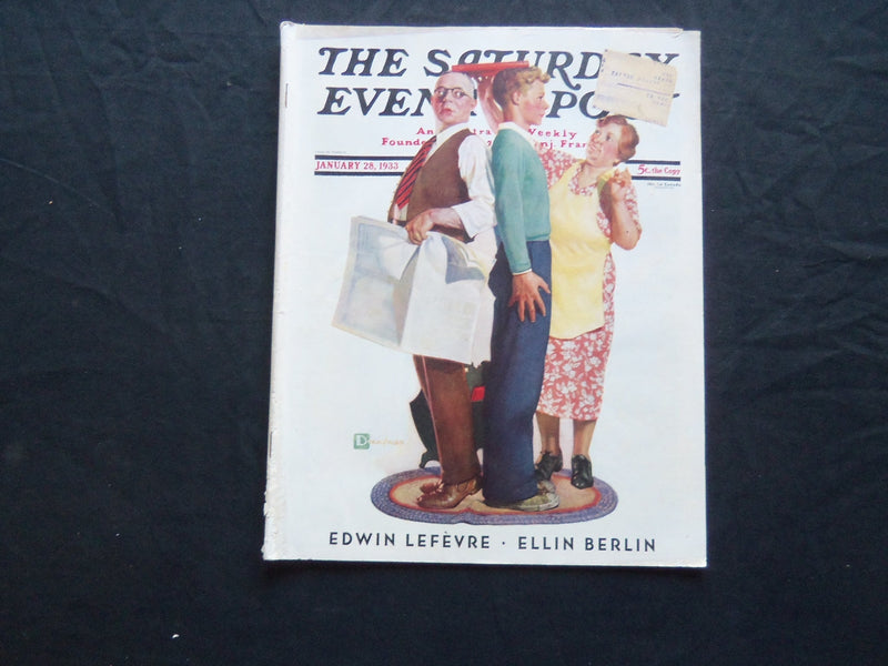 1933 JANUARY 28 THE SATURDAY EVENING POST MAGAZINE - ILLUSTRATED COVER - SP 1498