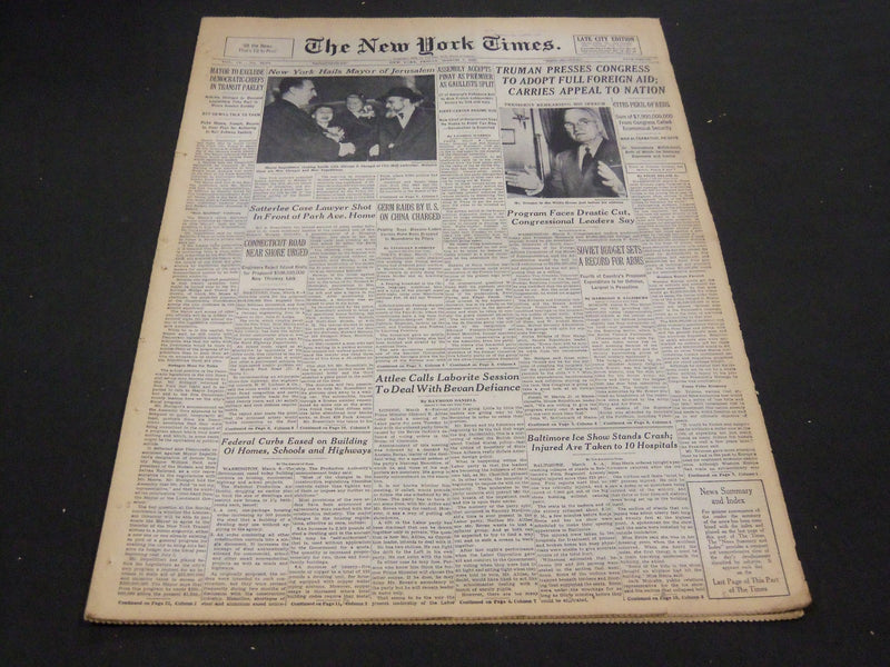 1952 MAR 7 NEW YORK TIMES - TRUMAN PRESSES CONGRESS ON FULL FOREIGN AID- NT 4547