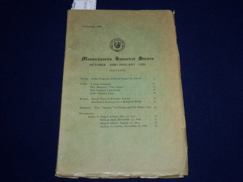1928-1929 MASSACHUSETTS HISTORICAL SOCIETY PROCEEDINGS BOOK - K 503