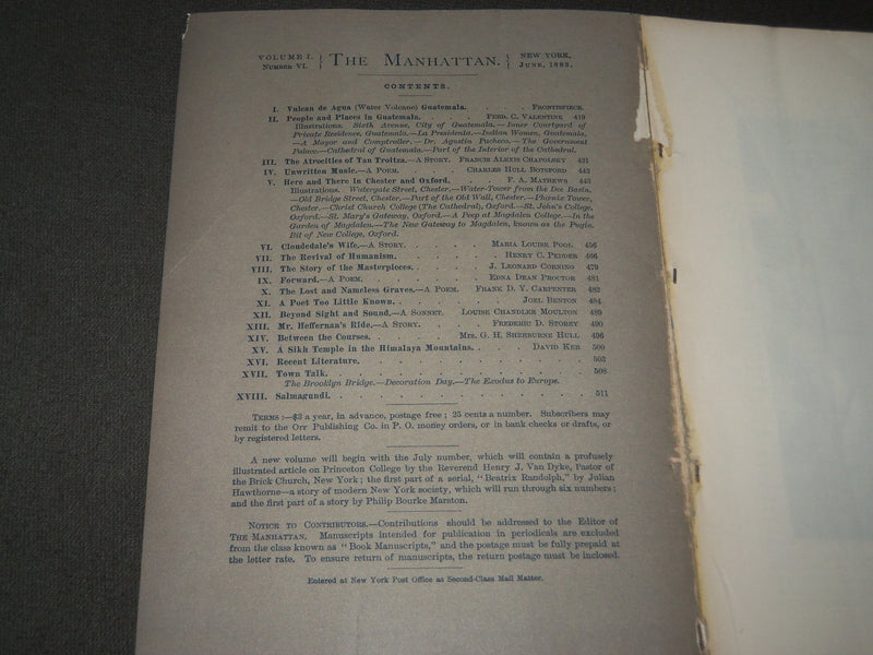 1883 JUNE THE MANHATTAN AN ILLUSTRATED MONTHLY MAGAZINE VOLUME 1 NO. 6 - J 3352