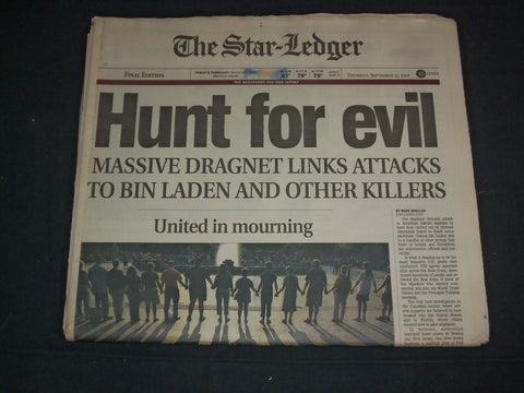 2001 SEPTEMBER 13 THE STAR-LEDGER NEWSPAPER - HUNT FOR EVIL - NP 3472