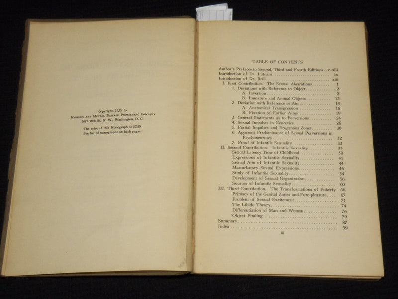 1930 THREE CONTRIBUTIONS TO THE THEORY OF SEX BOOK BY SIGMUND FREUD - KD 4505F